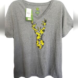 NWT John Deere V-neck Graphic Short Sleeve Tee Shirt Women Size XL